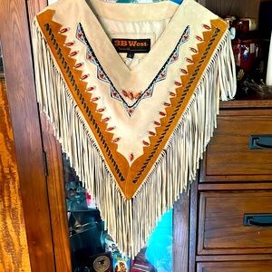 Leather beaded over shirt vest.